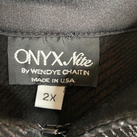 Onyx Nite Black Gorgeous Holiday Cruise Jacket Beautiful Sparkles Long Lines 2X - Picture 8 of 13